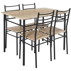 FAUSTIN - Ensemble Repas 4 Personnes Table et Chaises en MDF et Pieds Métal Noir - Altobuy