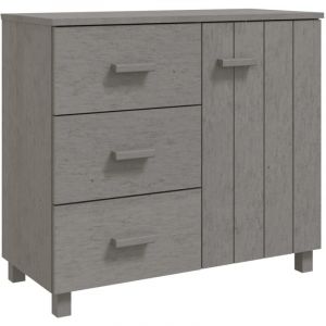 Buffet bahut commode armoire meuble de rangement organisateur cuisine salle de séjour salon clair 90 x 40 x 80 cm bois massif de pin gris