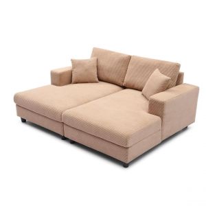 Menzzo Duo de méridiennes Fabien combinables en canapé profond Velours côtelé Beige