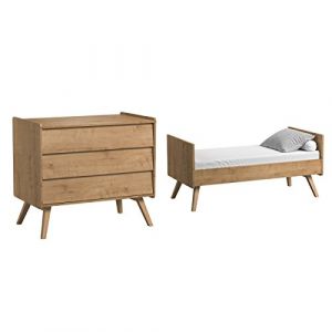 VOX Lit évolutif 70x140 et Commode à langer Vintage - Bois