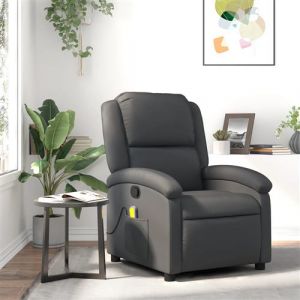 VidaXL Fauteuil de massage inclinable gris cuir v&eacute;ritable