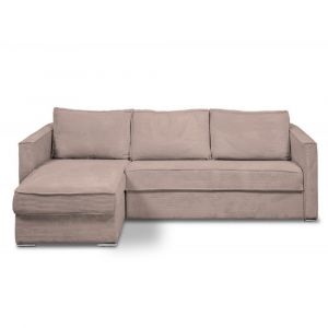 Italian Spirit Canap&eacute; d'angle r&eacute;versible MANDELIEU convertible express 140cm sommier lattes matelas 18cm velours c&ocirc;tel&eacute; zoom flamant rose