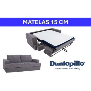 Dunlopillo Canap&eacute; convertible IGOR 3 places tissu gaufr&eacute; gris souris matelas 15 cm 231x107x90 cm