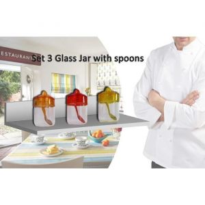 Mediawave Store - Set 3 récipients/ boite alimentaire en verre 6,5x11cm avec couvercle et cuillère