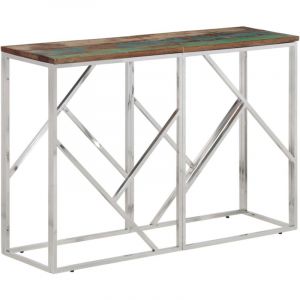 VidaXL Table console argent&eacute; acier inoxydable/bois massif r&eacute;cup&eacute;ration, table de canap&eacute;, table de couloir, derri&egrave;re la table de canap&eacute;