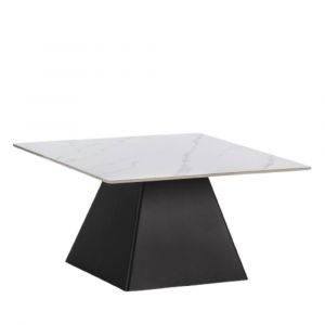 DRAWER Table basse carrée en céramique et métal 80x80cm - Blanc - mova