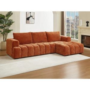 Canapé d'angle droit en tissu texturé terracotta BENOLA