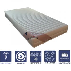 Literie Julien Matelas Mémoire de Forme 60 Kg/m3 90x200 x 21 cm Ferme + Oreiller Visco Spécial Sommier Electrique 5 Zones de Confort Noyau