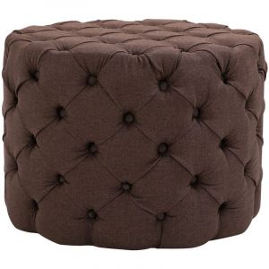 CLP Tabouret bas Pouf Style Chesterfield Drancy en Tissu marron L