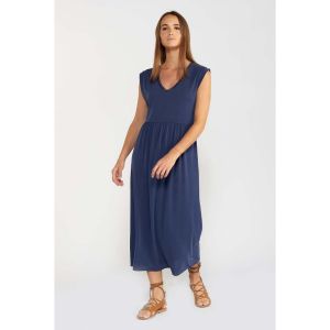 Le Temps des Cerises Robe évasée, sans manches, col V Bleu Marine - Taille L;M;S;XS