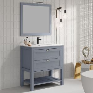 Meuble de salle de bain 80 cm simple vasque - pin massif - 2 tiroirs - blanc - pyla