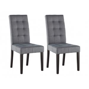 Lot de 2 chaises VILLOSA Tissu gris & Pieds bois foncé