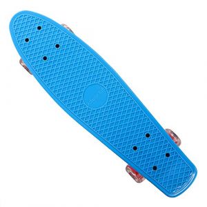 Deuba Skateboard 22' Bleu-Rouge Mini Planche &agrave; roulettes Max. 100 kg Roues ABEC 7 avec LED Style r&eacute;tro Vintage Plateau antid&eacute;rapant