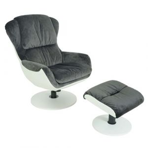 Mendler Fauteuil relax HWC-E52, fauteuil de télévision, siège rotatif, tabouret, velours/similicuir ~ gris foncé