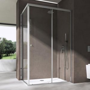 Sogood - Cabine de Douche en Angle Porte Coulissante Verre de Sécurité Transparent 6mm avec Revêtement nano Ravenna16L k 80x120x190 cm - Transparent