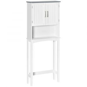 Kleankin - Meuble wc meuble dessus toilettes 2 portes étagère réglable niche dim. 64 x 22 x 165 cm blanc gris