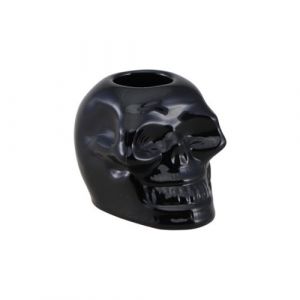 Ruedelafete Petit Bougeoir Tête de mort en verre 7,2cm Noir