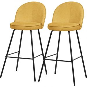 ML-Design Lot de 2 Tabourets de Bar en Tissu Moutarde, Hauteur 75 cm, Chaises de Comptoir Rembourr&eacute;es avec Dossier et Repose-Pieds, Structure