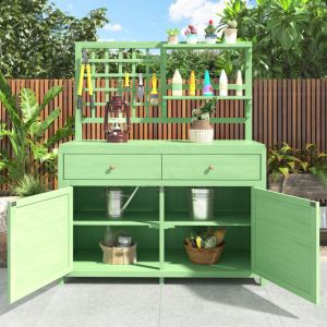 Armoire de jardin en bois avec &eacute;tag&egrave;res ext&eacute;rieur- 105 x 44 x 142 cm - vert