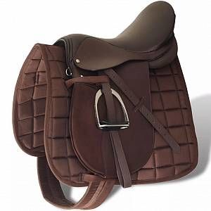 VidaXL Set de selle équitation 17,5 en cuir véritable 18 cm 5 1 brun