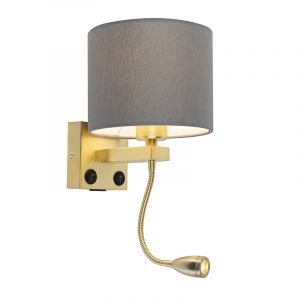 Qazqa Brescia combi - Applique murale avec lampe de lecture Art Deco - 1 lumière - l 210 mm - Gris - Moderne,Art Deco - Éclairage intérieur - Salon