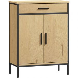Homcom Meuble bas de salle de bain métal bois style industriel - buffet 2 portes étagère tiroir - dim. 60 x 30 x 80 cm