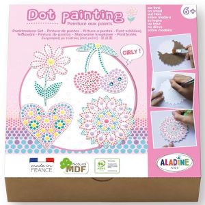 Aladine Kit Dot Painting Girly - À partir de 6 ans - Peinture aux Points Enfant - Coffret Loisirs Créatifs Cœur, Fleur, Mandala & Cerise - Garçon Fille - Idée Cadeau Anniversaire, Noël - 85480