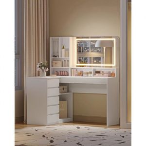 Coiffeuse avec Miroir, avec &eacute;clairage LED 7 Compartiments Ouverts