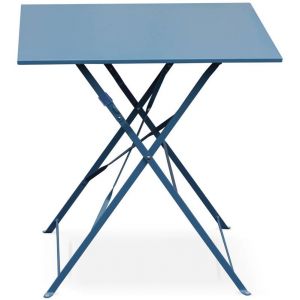 Image de Alice's Garden Table jardin bistrot pliable - Emilia carrée bleu grisé- Table carrée 70x70cm en acier thermolaqué