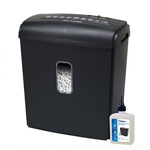 Waytex Destructeur de documents coupe croisée haute sécurité 8 Feuilles bac 15L avec flacon d’huile lubrifiante 240ml