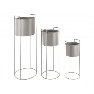 Set de 3 supports &agrave; plantes ronds en m&eacute;tal Essence gris Gris