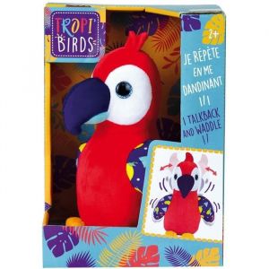 Jemini Tropi Birds Peluche perroquet ara rouge qui répète et se dandine +/- 20cm