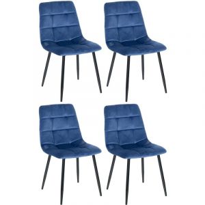 Image de CLP Lot de 4 Chaises de Salle à Manger Antibes en Velours et Pieds en métal noir, Bleu