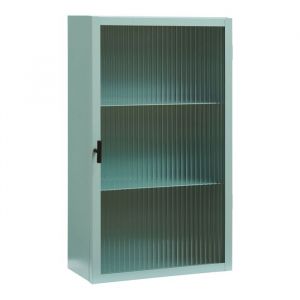 Armoire murale Zundert avec porte en verre stri&eacute; 60 x 35 x 15 cm acier vert menthe [en.casa]