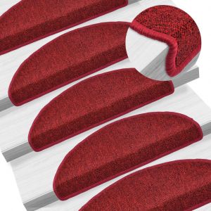 VidaXL Tapis d'escalier 15 pcs Rouge bordeaux 65 x 24 x 4 cm