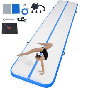 VEVOR Tapis de Gymnastique Gonflable 10 cm Épaisseur, Piste d’Acrobatie avec Pompe Électrique, Tapis d'Entraînement pour Usage Domestique/Salle de Sport/Yoga/Cheerleading/Plage/Parc/Eau, 5 m, Bleu