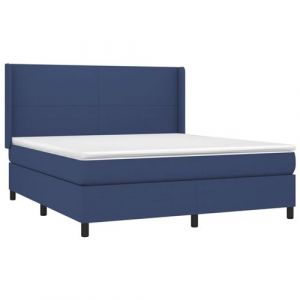 VidaXL Sommier &agrave; Lattes de Lit avec Matelas, Lit Rembourr&eacute;, Lit Double, Lit Adulte de Chambre &agrave; Coucher Int&eacute;rieur, Moderne, Bleu 160x200 cm Tissu