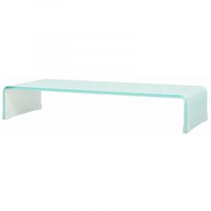 Meuble télé buffet tv télévision design pratique support pour moniteur 70 cm verre blanc Transparent