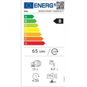 Beko Lave-vaisselle Full-integrated 60 cm 15 couverts 40 dB(A) 8 programmes Panier superieur Reglable Tiroir a couverts Depart differe : 30 min - 24 h Poids de porte supporte (kg) : 3.0 - 9.0 Sliding Door+ Installation en colonne