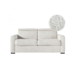 Loungitude Canapé convertible couchage 140x190cm en tissu bouclette blanc