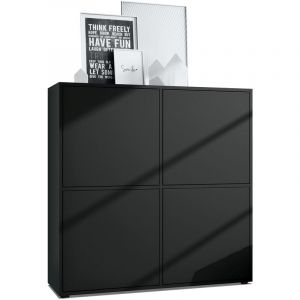 Vladon Buffet haut Armoire Cabinet Commode Cuba V2 Noir mat - haute brillance - Portes en Noir mat - Portes en Noir mat