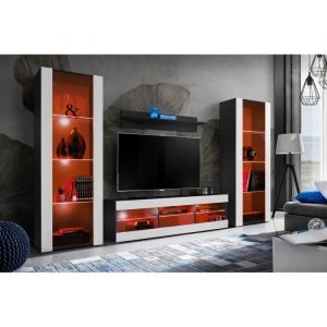 Ensembles de meubles Tivoli Grande, Noir/Blanc, Largeur 290cm x Hauteur 159cm x Profondeur 35cm, led rgb, pour Salon, Chambre - Komodee
