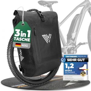 MIVELO PRIMUS - Sacoche étanche 3-en-1 avec compartiment pour ordinateur portable et fermeture - Carbone - 20 L