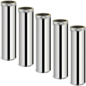 Monmobilierdesign Lot de 5 TDPI1000 Conduit double paroi isolé polycombustible longueur 100 cm Inox Ø125