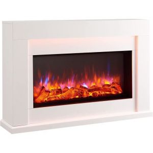 RICHEN chemin&eacute;e &eacute;lectrique Castor - Chemin&eacute;e &eacute;lectrique avec chauffage 1000/2000 W, effet de flammes 3D, &eacute;clairage LED, t&eacute;l&eacute;commande, minuteur, thermostat - Blanche
