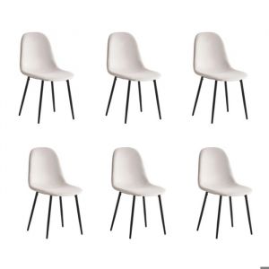 Homy France - Lot de 6 chaises en velours beige pieds en métal noir - scandinave