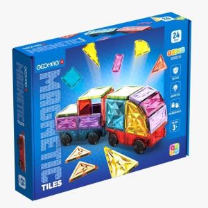 Geomag Tuiles magn&eacute;tiques - Tiles Gems Vehicles - 24 pi&egrave;ces - Effet cristal - D&egrave;s 3 ans