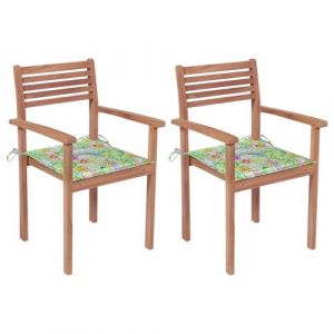 Image de VidaXL Chaises De Jardin 2 Pcs Avec Coussins &iquest;&iquest; Motif De Feuilles Teck