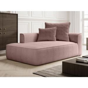 Vente-unique - Méridienne gauche en velours côtelé grosses côtes rose poudré pineta