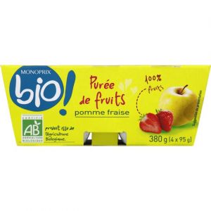 Monoprix Bio Pur&eacute;e de fruits pomme fraise sans sucres ajout&eacute;s bio - Les 4 pots de 95g
